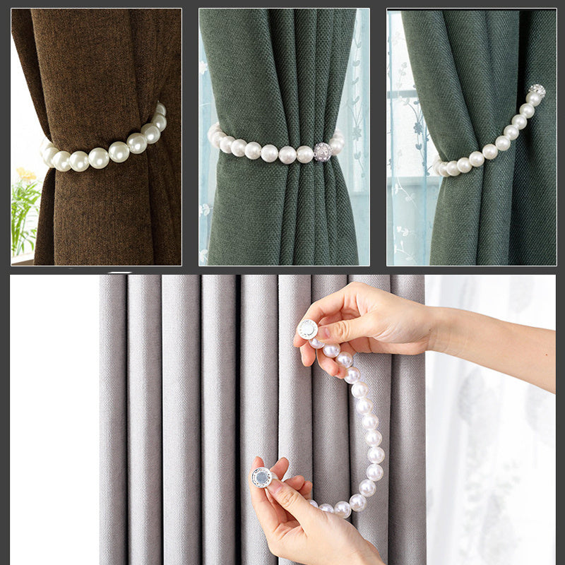 Colorful Pearl Magnetic Buckle Curtain Strap With Diamonds All-match